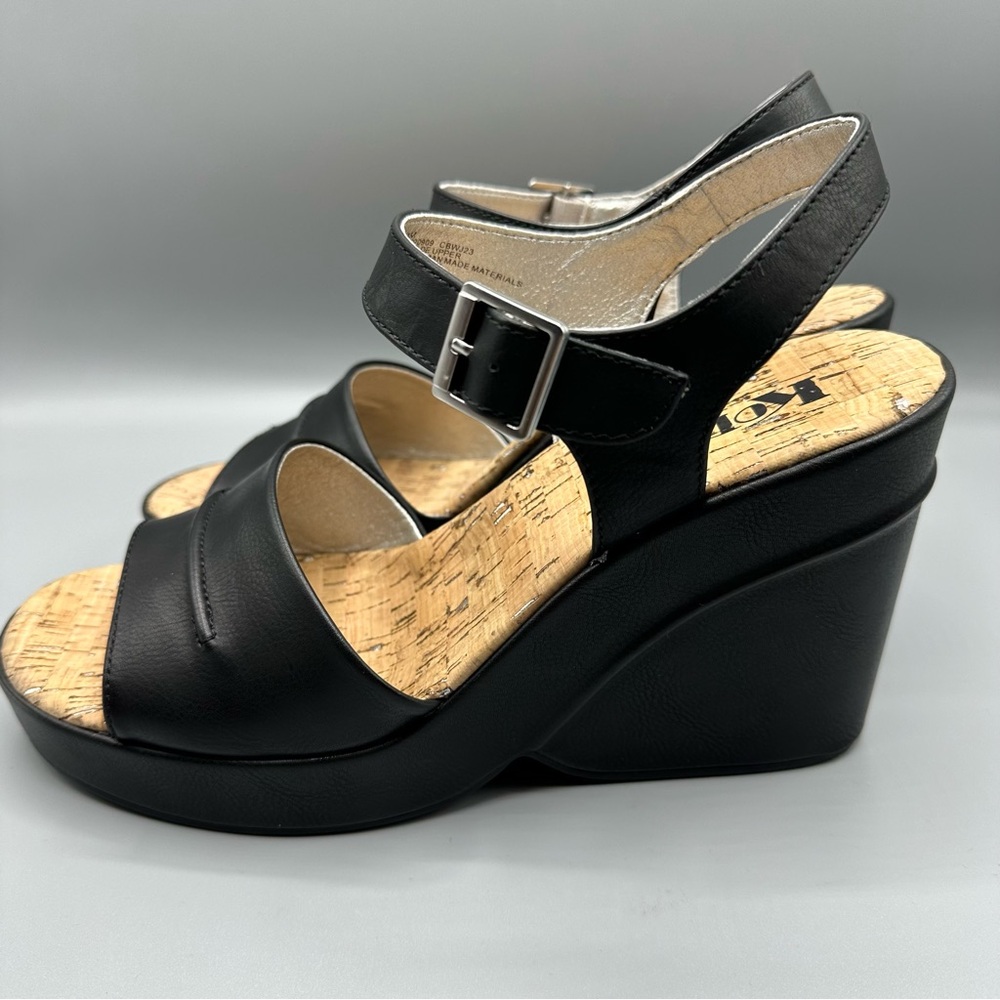 Korks Kork-Ease Bardot Sandal Wedges Platform Retro Black Vegan Sz 11M